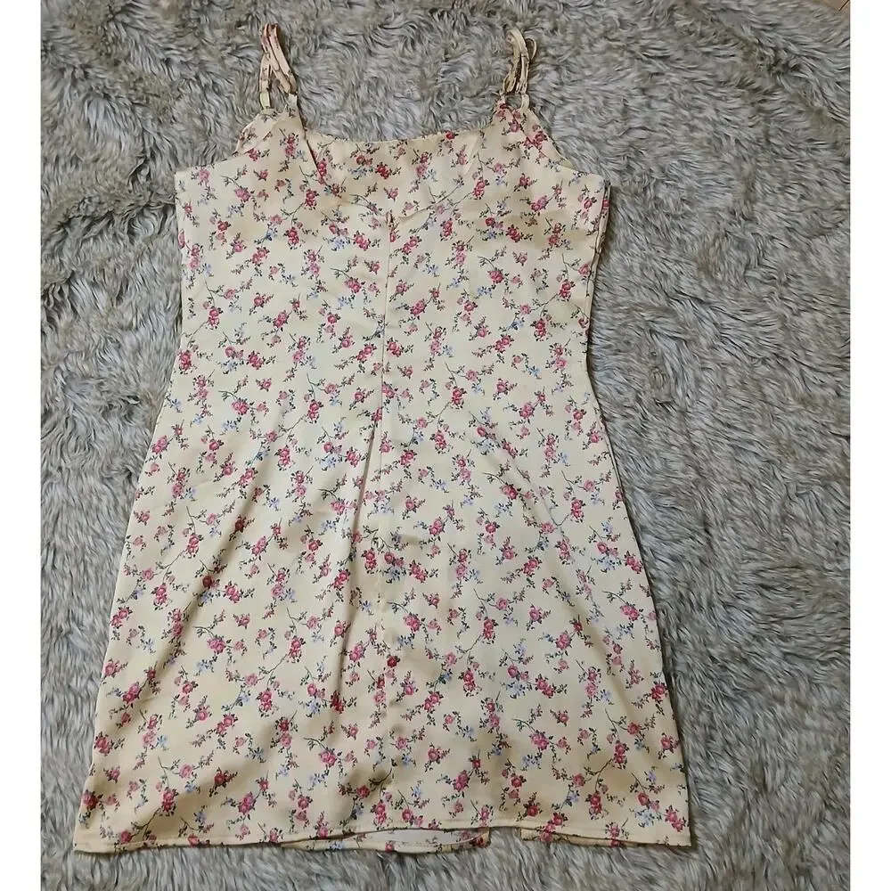 Forever 21 Women’s‎ Size M Yellow Floral Mini Slip Dress Cottagecore Romantic